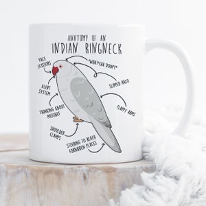 White Indian Ringneck Parrot Coffee Mug, Cute Pet Albino Parrot Gift, Bird Lover, Funny Cup Gift, IRN Mom, Ringnecked Dad Scream Rose Ringed