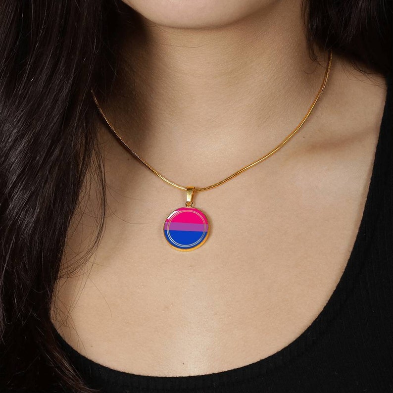Bi Pride Jewelry Round Charm Pendant Jewellery LGBTQ Gay Sexuality Glass Dome Pendant LGBTQIA LGBT Gift Bisexual Pride Necklace