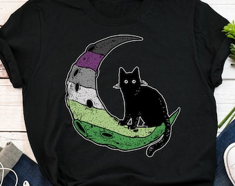 Aroace Pride Shirt, Aroace Flagge, Frauen, Männer, Aro Ace Pride Geschenk, LGBT T-Shirt, Gay Pride Festival T-Shirt, Aromantic Top Asexual, Space Cat Moon