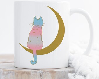Transgender Pride Coffee Mug, Trans Flag Gift, LGBT Mug, Butterfly, Gay Pride Month Festival, Subtle, Discreet, Space Moon Cat, Black Cat
