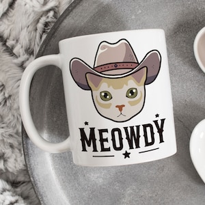 Taza de café con maullidos de gato de Singapura, divertido regalo para amantes de los gatos vaqueros, linda taza de café con maullidos, regalo para ella, para él, para mamá gata mascota, para papá, meme del oeste de Texas