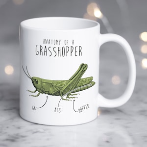 Grasshopper Coffee Mug, Cute Grasshopper Gift, Animal Lover, Funny Nature, Cricket, Entomology, Entomologist, Insect Lover