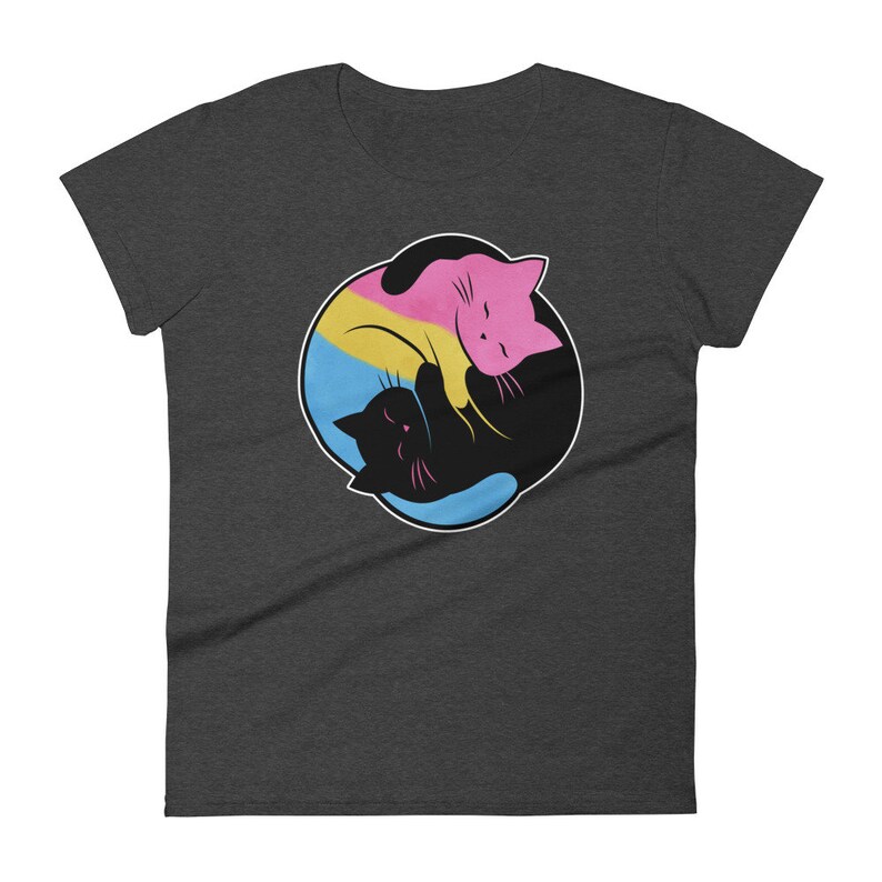 Pansexual Pride Shirt, Women Men, Pan Pride Flag Gift, LGBT T-shirt, Gay Pride Month Festival Tee, Clothing, Yin Yang Cat, Subtle image 6