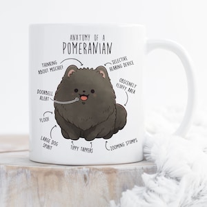 Black Pomeranian Coffee Mug, Cute Pom Gift, Dog Lover, Funny Gift for Her, Him, Pet Mug, Pomeranian Mom, Pomeranian Dad, Dog Anatomy