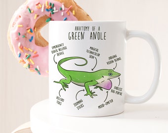 Green Anole Coffee Mug, Cute Reptile Gift, American Chameleon Lover, Funny Lizard Cup, Gift for Him Her Carolina Anole Mom Dad Herpetologist