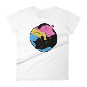 Pansexual Pride Shirt, Women Men, Pan Pride Flag Gift, LGBT T-shirt, Gay Pride Month Festival Tee, Clothing, Yin Yang Cat, Subtle image 3