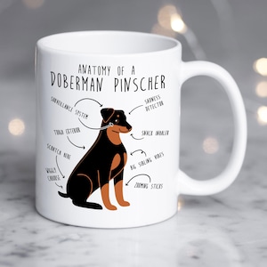 Doberman Coffee Mug, Cute Doberman Gift, Dog Lover, Funny Gift for Her, Him, Pet Mug, Animal Lover, Dog Mom, Dog Dad, Doberman Anatomy