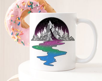 Polysexual Pride Coffee Mug, Polysexual Flag Gift, LGBT Mug, Gay Pride Month Festival, LGBTQIA, Subtle, Discreet Polyromantic Mountain River