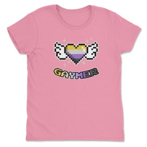 a pink t - shirt with a pixel heart on it