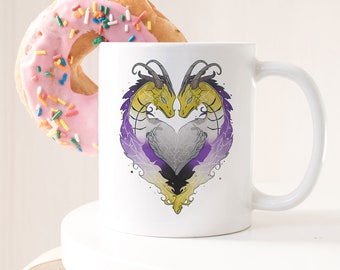 Nonbinary Pride Coffee Mug, Non-Binary Flag Pride Gift, LGBT, Gay Pride, Enby, Transgender, Trans, Subtle, Pride Dragon