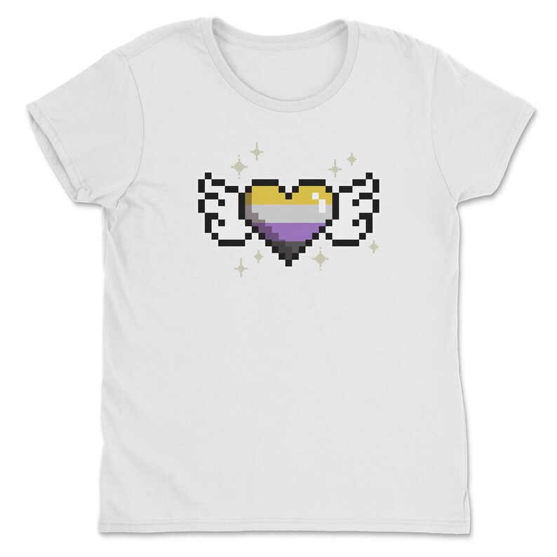 a white t - shirt with a pixel heart on it