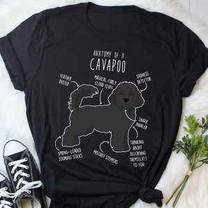 Schwarzes Cavapoo Shirt, Frauen, Männer, lustiges Cavapoo Hundeliebhaber Geschenk, süßes Cavoodle T-Shirt, Gekritzel-Pudel-Mix-Kreuz-T-Shirt Haustier-T-Shirt Cavapoo Mama Papa