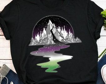 Aroace Pride Shirt, Aroace Flagge, Frauen, Männer, Aro Ace Pride Geschenk, LGBT T-Shirt, Gay Pride Festival T-Shirt, Aromantic Top Asexual, Mountain River