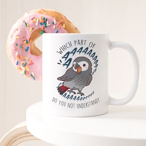 Tasse à café perroquet gris d&#39;Afrique, cadeau perroquet mignon, amoureux des oiseaux, tasse perroquet drôle, cadeau pour elle, lui, papa maman, CAG Congo