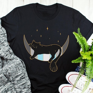 Demiboy Shirt, Demiboy Flag, Demiguy Pride Gift, LGBT T-shirt, Gay Pride Festival Tee, Transgender, Trans, Nonbinary, Space Moon Black Cat