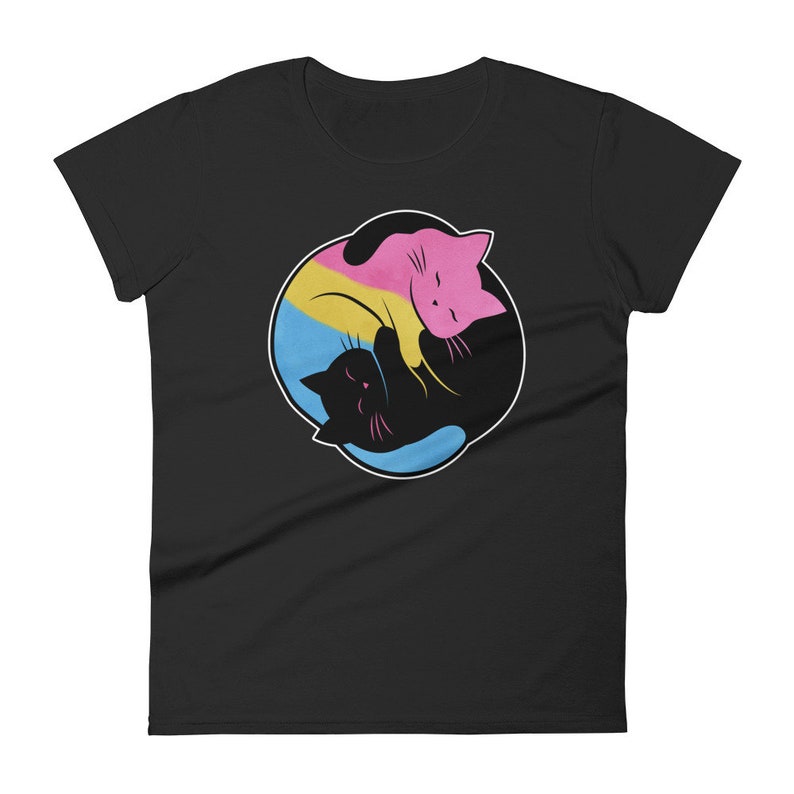 Pansexual Pride Shirt, Women Men, Pan Pride Flag Gift, LGBT T-shirt, Gay Pride Month Festival Tee, Clothing, Yin Yang Cat, Subtle image 9