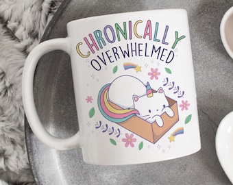 ADHS Kaffeetasse, lustige Autismus Tasse, unsichtbare chronische Krankheit Geschenk Spoonie Neurodiversent Depression Angst Unfähigkeit Neurodiverse Caticorn