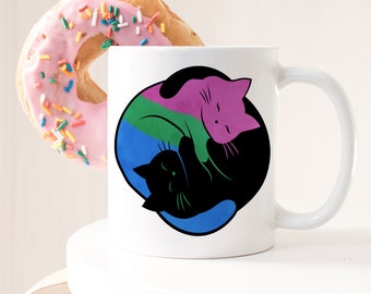 Polysexual Pride Coffee Mug, Polysexual Flag Gift, LGBT Mug, Gay Pride Month Festival, LGBTQIA, Subtle, Discreet Polyromantic Yin Yang Cat