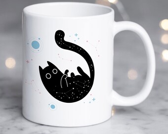 Transgender Pride Coffee Mug, Trans Flag Gift, LGBT Mug, Butterfly, Gay Pride Month Festival, Subtle, Discreet, Space Galaxy Cat, Black Cat