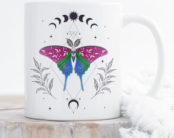 Polysexual Pride Coffee Mug, Polysexual Flag Gift, LGBT Mug, Gay Pride Month Festival, LGBTQIA, Subtle, Polyromantic Cottagecore Luna Moth