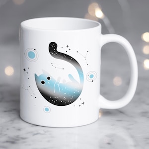 Demiboy Pride Coffee Mug, Demiboy Pride Flag Gift, LGBT Gift Agender Nonbinary, Genderqueer Transgender Trans Demiguy Space Galaxy Black Cat