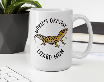 Tazza Grande 425 Ml Con Geco Leopardo - Idea Regalo Per Amanti Dei Rettili - Frase Divertente 'I'm Not A Gecko, My Mom Said I'm A Baby' - Bicolore Bianco/Nero