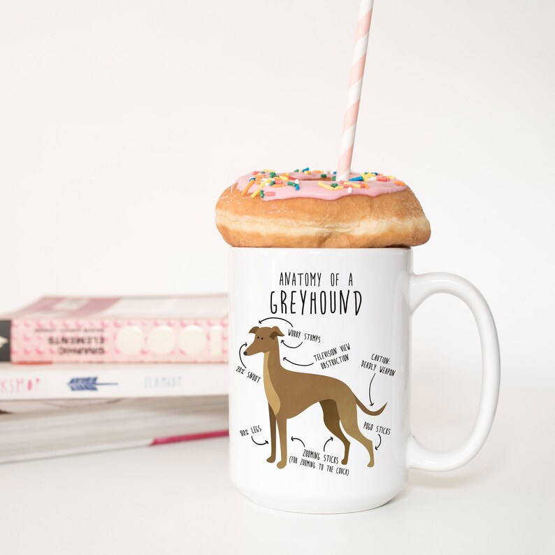 Greyhound Coffee Mug, Cute Fawn Greyhound Gift, Dog Lover, Funny Dog Gift for Her, Him, Pet Animal Cup, Dog Mom, Dog Dad, Dog Anatomy image 6