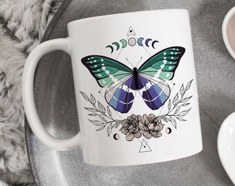 Gay Man Pride Coffee Mug, Gay Men Flag Gift, LGBT Mug, Gay Pride Month Festival, Blue Gay Male Flag, Subtle, Discreet, Butterfly Celestial