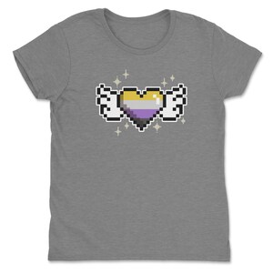 a t - shirt with a pixel heart and stars on it