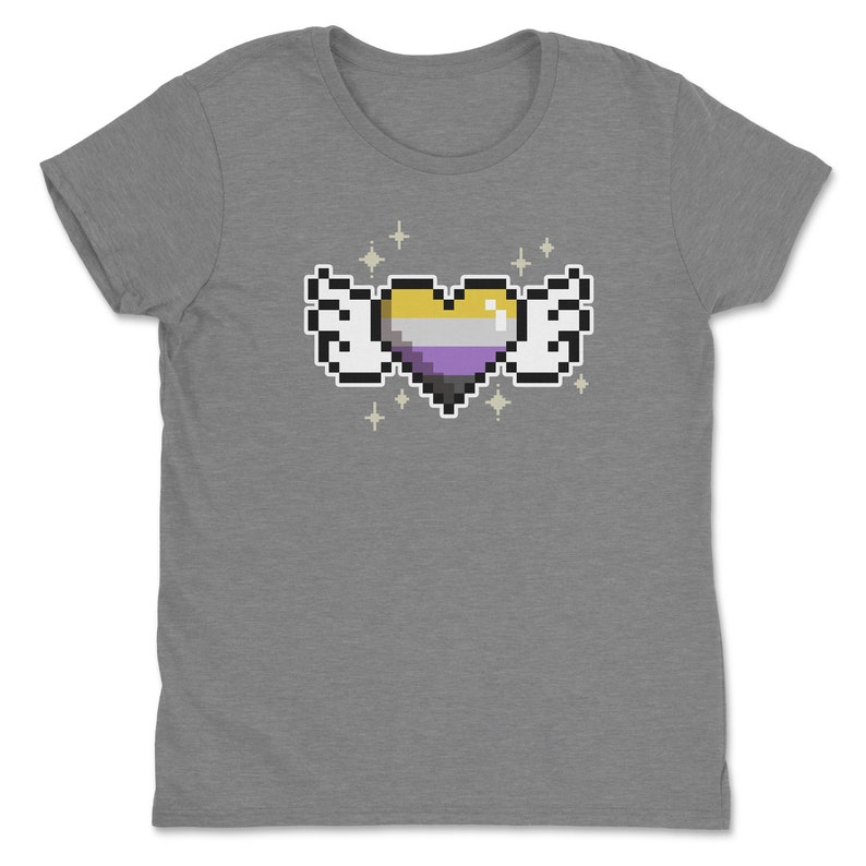a t - shirt with a pixel heart and stars on it