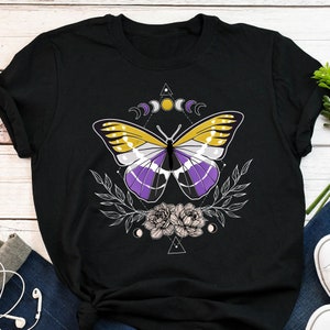 Nonbinary Pride Shirt, Non Binary Pride Gift, LGBT T-shirt, Enby Flag, LGBTQ, Transgender Pride Festival Month Butterfly Celestial