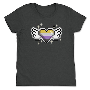 a t - shirt with a pixel heart and stars on it