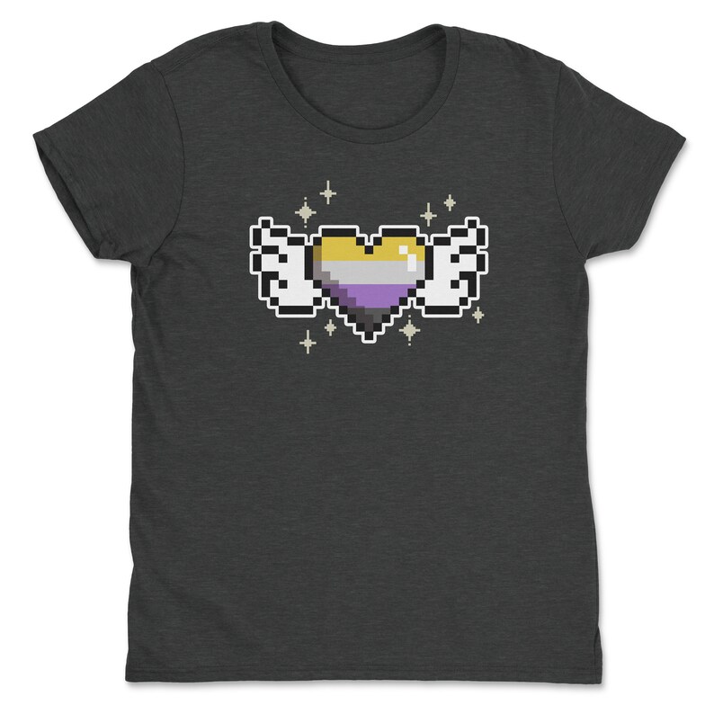 a t - shirt with a pixel heart and stars on it