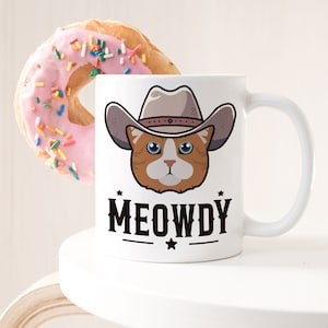 Taza de café con maullidos de gato Manx, divertido regalo para amantes de los gatos vaqueros, linda taza de café con maullidos, regalo para ella, para él, para mamá gata mascota, para papá, meme del oeste de Texas