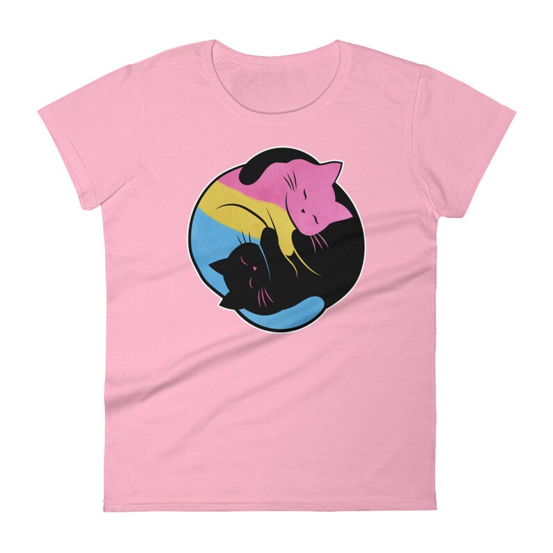 Pansexual Pride Shirt, Women Men, Pan Pride Flag Gift, LGBT T-shirt, Gay Pride Month Festival Tee, Clothing, Yin Yang Cat, Subtle image 7