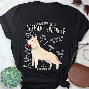 White German Shepherd Shirt, Women, Men, Funny Dog Lover Gift, Cute German Shepherd Mom Dad T-shirt Dog Lover Tshirt Pet Graphic Tee Anatomy