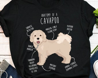 Cavapoo-shirt, dames, mannen, grappig crème Cavapoo hondenliefhebber cadeau, schattig wit cavoodle T-shirt, doodle poedel mix cross tshirt, T-shirt huisdier, moeder vader