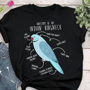 Blue Indian Ringneck Parrot Shirt, Women, Men, Funny Parrot Lover Gift, Cute Pet Bird T-shirt, IRN Mom Tee, Ringnecked Dad Top Rose Ringed