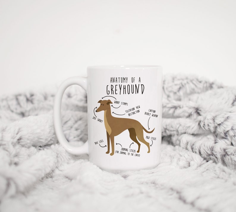 Greyhound Coffee Mug, Cute Fawn Greyhound Gift, Dog Lover, Funny Dog Gift for Her, Him, Pet Animal Cup, Dog Mom, Dog Dad, Dog Anatomy image 7
