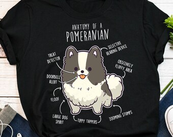 Camiseta de Pomerania, unisex, regalo divertido para amantes de los perros, camiseta adorable de Pomerania, camiseta de Pomerania en blanco y negro, camiseta para mascotas (mamá y papá de Pomerania).