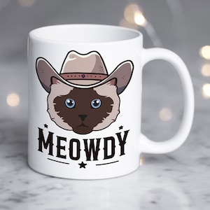 Taza de café con maullidos de gato birmano, divertido regalo para amantes de los gatos vaqueros, linda taza de café con maullidos, regalo para ella, para él, para mamá gata mascota, para papá, meme del oeste de Texas