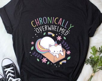 ADHD Shirt, Funny Autism Shirt, Chronic Illness T-Shirt, Women Men, Invisible Mental Spoonie Gift Neurodivergent Depression Anxiety Caticorn