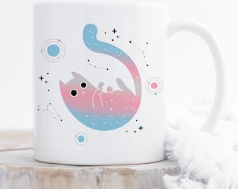 Transgender Pride Coffee Mug, Trans Flag Gift, LGBT Mug, Butterfly, Gay Pride Month Festival, Subtle, Discreet, Space Galaxy Cat, Black Cat