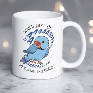 Blue Indian Ringneck Parrot Coffee Mug, Cute Pet Parrot Gift, Bird Lover, Funny Cup Gift, IRN Mom, Ringnecked Dad, Scream, Rose Ringed