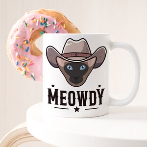 Taza de café con maullidos de gato oriental de pelo corto, regalo divertido para amantes de los gatos vaqueros, linda taza de café con maullidos, regalo para ella, él, mamá gata mascota, papá, bicolor