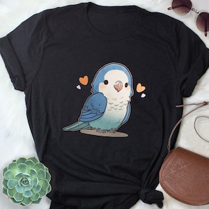 Camisa cuáquera azul, para mujeres y hombres, regalo para amantes de los loros, linda camiseta con pájaro, camiseta con loro monje, camiseta con gráfico de mascota, mamá cuáquera de Birb, papá, mascota kawaii