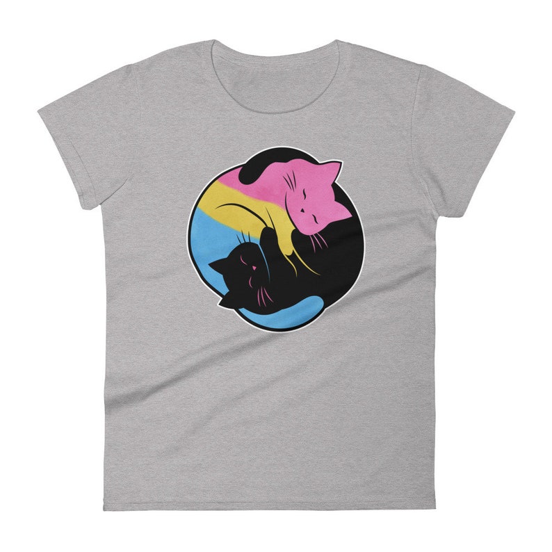 Pansexual Pride Shirt, Women Men, Pan Pride Flag Gift, LGBT T-shirt, Gay Pride Month Festival Tee, Clothing, Yin Yang Cat, Subtle image 5