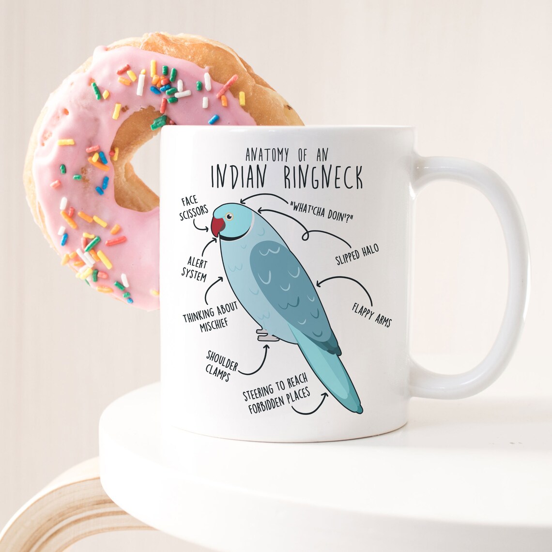 Blue Indian Ringneck Parrot Coffee Mug, Cute Pet Parrot Gift, Bird