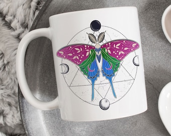 Polysexual Pride Coffee Mug, Polysexual Flag Gift, LGBT Mug, Gay Pride Month Festival, LGBTQIA, Subtle, Polyromantic Cottagecore Luna Moth