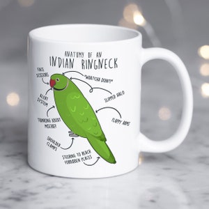 Indian Ringneck Parrot Coffee Mug, Cute Green Pet Parrot Gift, Bird Lover, Funny Cup Gift, IRN Mom, Ringnecked Dad, Rose Ringed